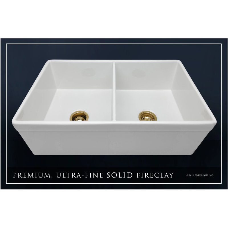 32.75" L x 19.88" W Double Basin Farmhouse Kitchen Sink with Accessories, Brushed Brass Accessories