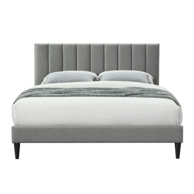 Très grand lit gigogne dans une boîte avec fixation - Ornement en tissu gris de la taille de la tête de lit