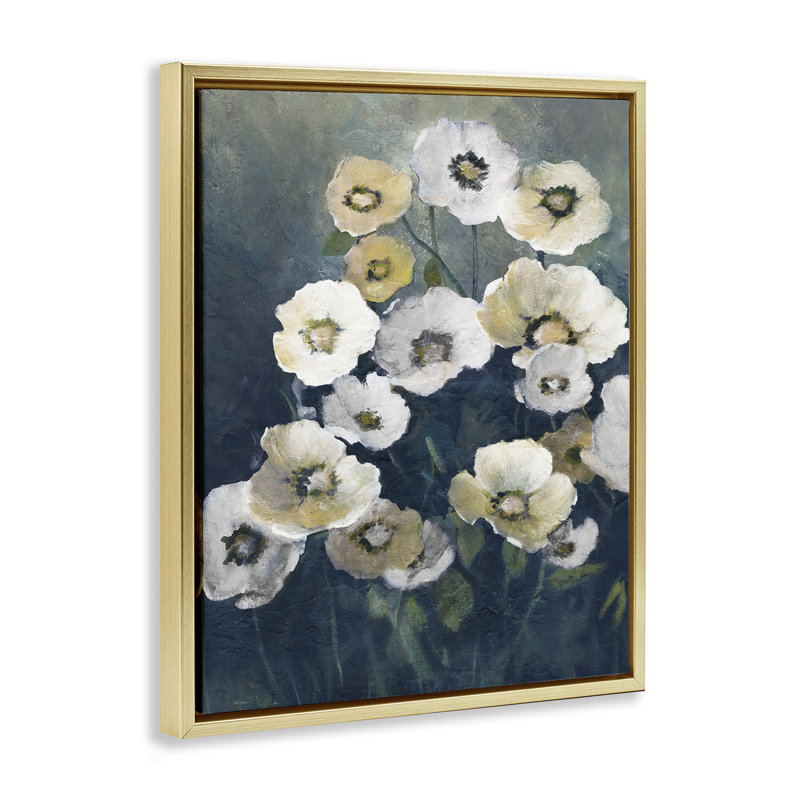 Blooming Poppy Flowers, Metallic Gold Floater Frame, 21" H x 17" W