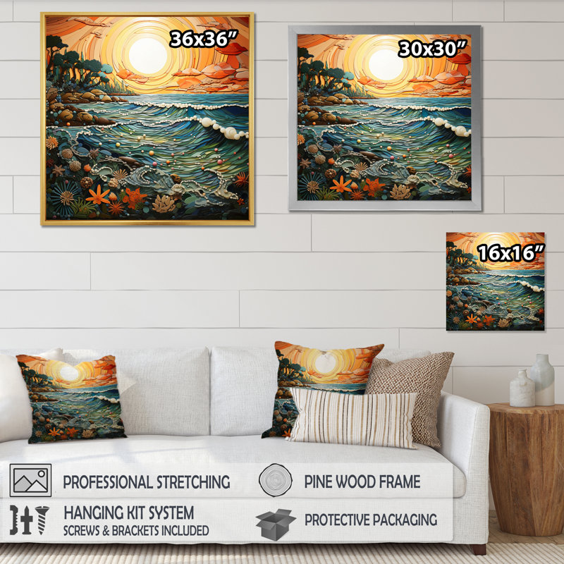 Beach Surf And Turf I - Beach Canvas Prints, H 16 po x l 16 po x P 1 po, Cadre simple noir
