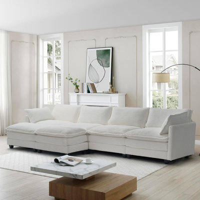 Modular Sectional Sofa with Deep Seat,Freely Combined Comfy Corduroy Couch,Arm chair with Pillows for Living Room, Apartment,U-Shaped 4-seat Oversized by Ebern Designs
