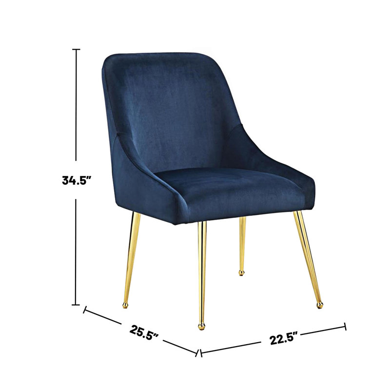 Chaise d'appoint rembourrée (ensemble de 2), Doré, Velours bleu