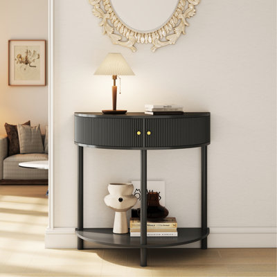 Table de bout avec détails ondulés 3D, gris foncé et fonction de rangement pour télécommandes