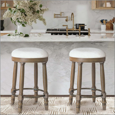 Bar Stools Set Of 2, 360° Swivel Wooden Barstool With Fabric Upholstered Seat, Stylish Accent For Kitchen, Dining, And Living Room