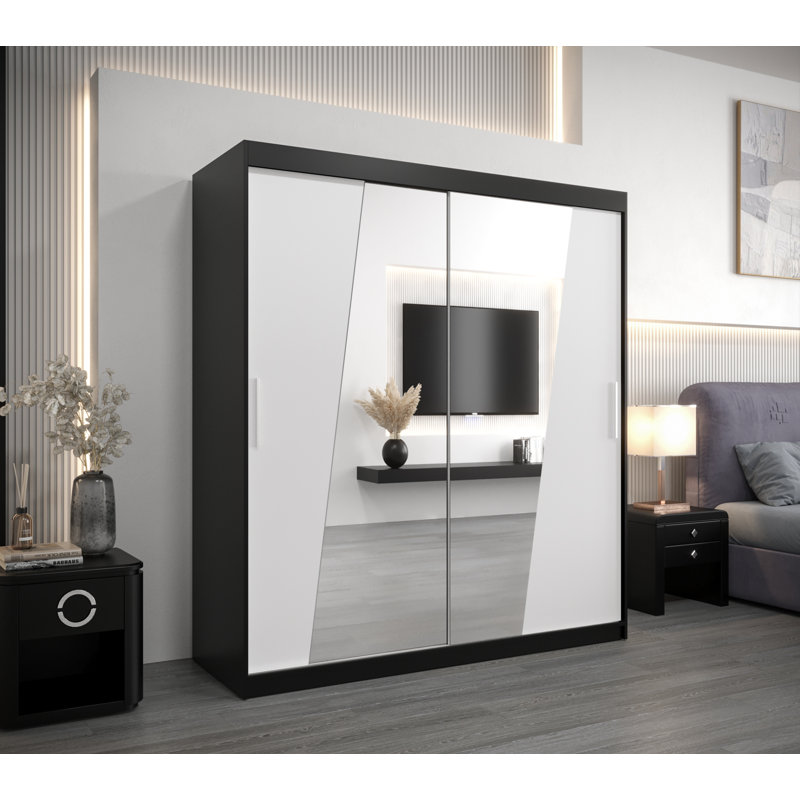 Douglassville 2 Door Manufactured Wood Wardrobe, White/Black, 180cm H x 62cm D
