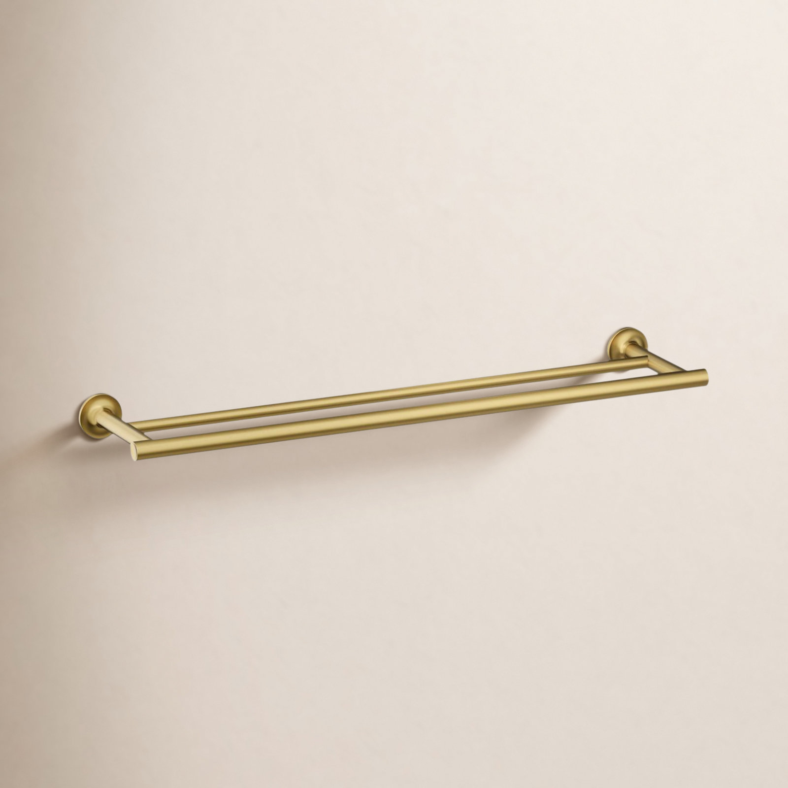 Purist 25" Double Wall Mounted Towel Bar, Vibrant Brushed Moderne Brass