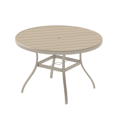 - Table de salle à manger d'extérieur ronde colorée pour 4 6 personnes, métal toutes saisons avec parasol réglable de 1,57 po et 1,9 po au bord de la piscine, terrasse, jardin. Pieds courbés de qualité, élégance polie à la main, rapide et