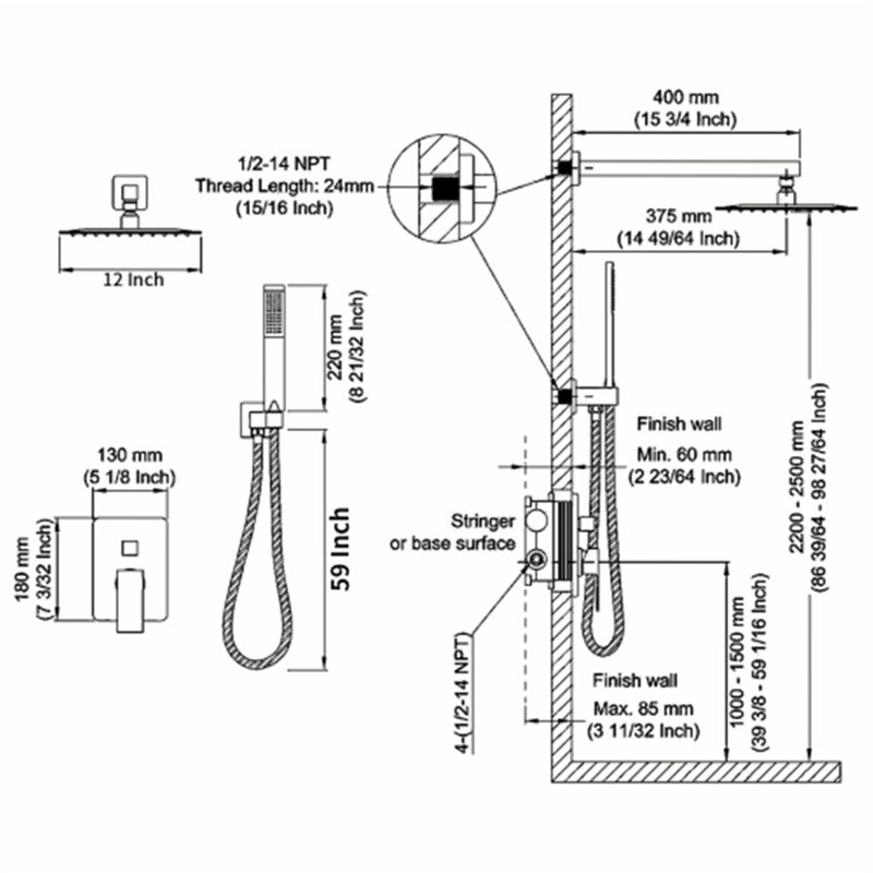 Wall Mounted Shower Only Faucet, Chrome