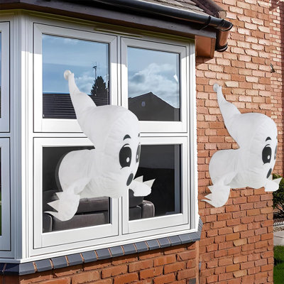 Outdoor IndoorCute Stuffed Ghost Party Decorations Window Broken Halloween White Flying Ghost 2Pcs