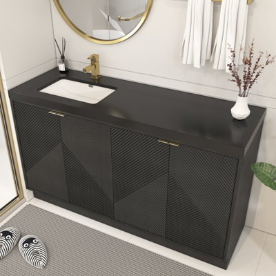 Meuble-lavabo autoportant 59 po Monterey + lavabo gauche en acrylique noir renforcé