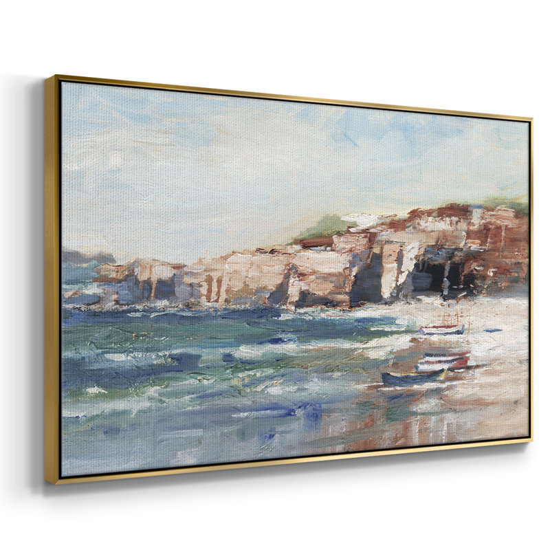 Étude Sea Cliff II - impression d'un seul cadre photo, H 25 po x l 37 po x P 2 po, Toile avec cadre flottant or, Non