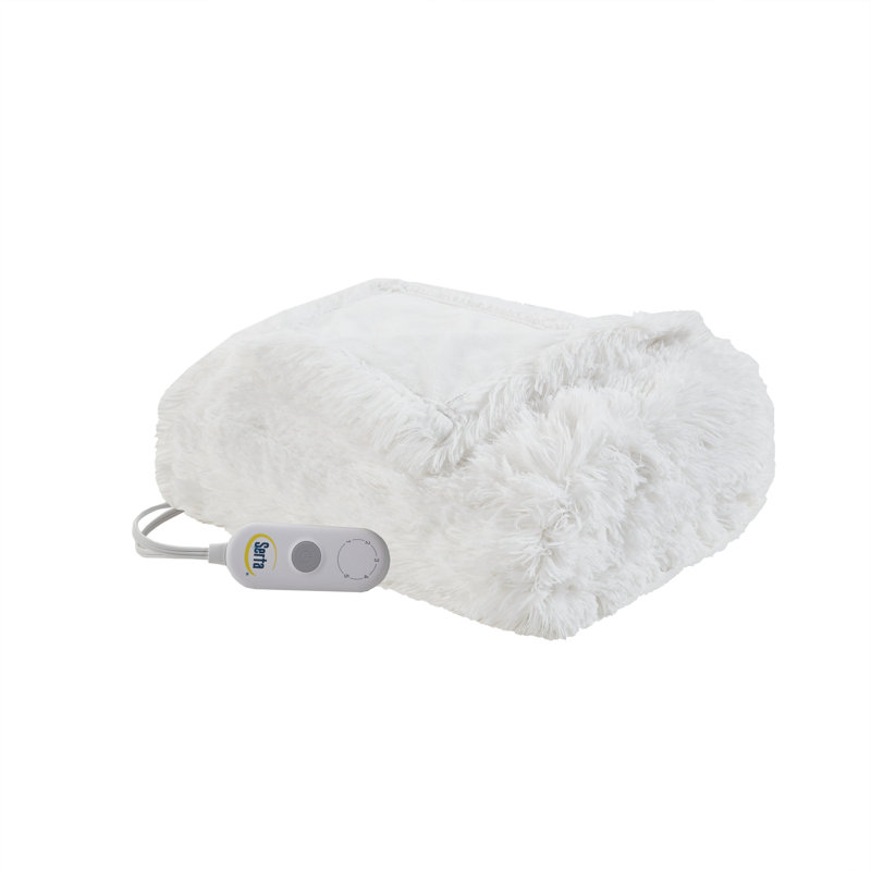 Jeté chauffant en fausse fourrure Serta Malea, Blanc