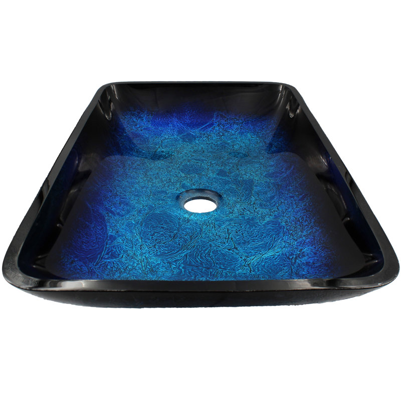 Novatto 14'' Glass Rectangular Bathroom Sink, Brushed Nickel