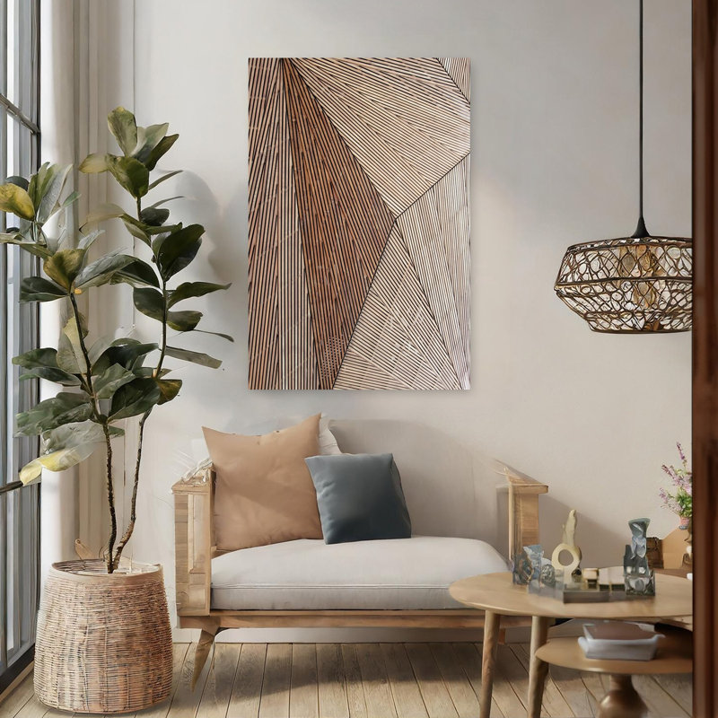 Structure en bois, art abstrait contemporain, H 48 po x l 32 po