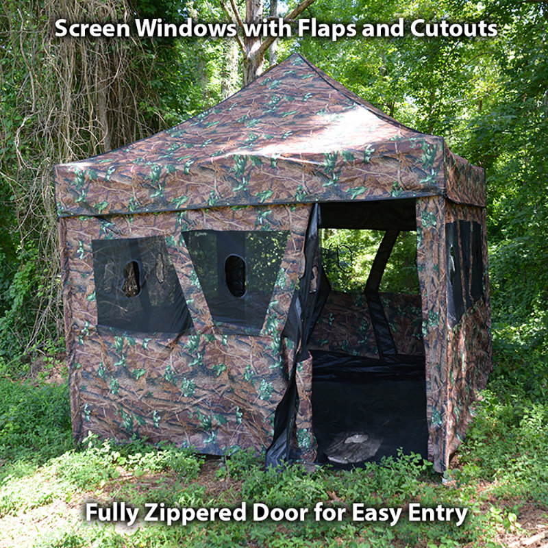 Hunting Blind Instant Pop Up Tent 10ft x 10ft Steel Frame with Guy Ropes and Stakes