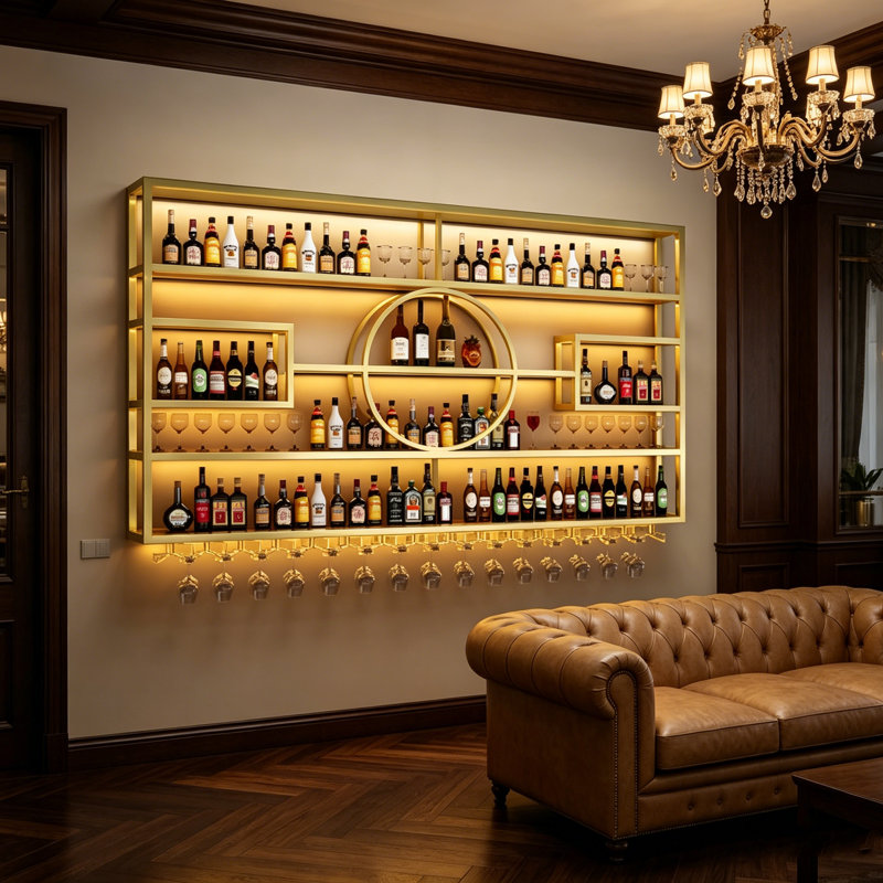 Gold Wall-Mounted Wine Rack