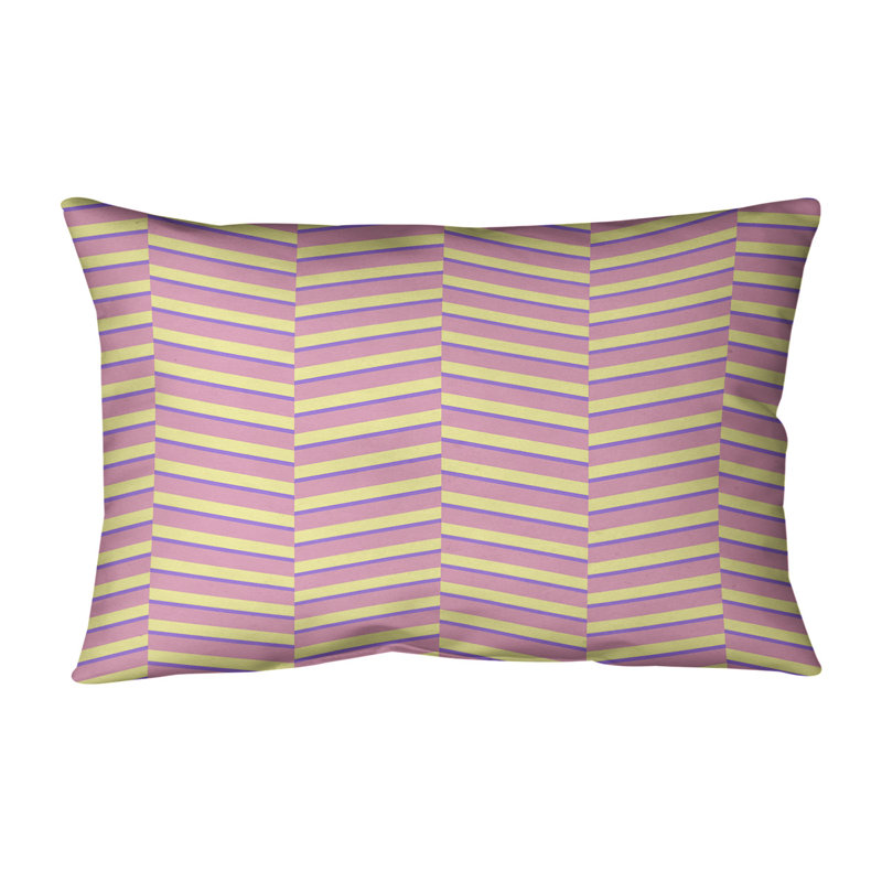 Coussin lombaire à rayures fracturées, H 14 po x l 20 po, Rose/mauve/jaune, Polyester / Bourre en polyester