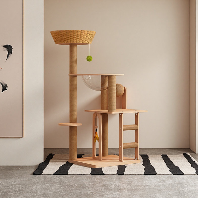 Arbre à chat minimaliste en rotin et sisal pour un usage domestique
