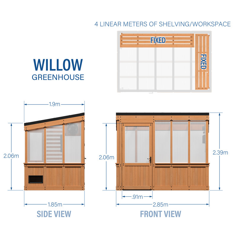 Backyard Discovery Willow Cedar Wood Polycarbonate Greenhouse With Powerport 2.9m X 1.9m (9ft X 6ft)