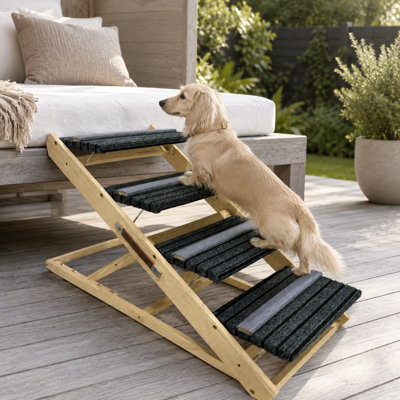 Adjustable 2-in-1 Wooden Pet Stairs and Ramp with Non-Slip Carpet Surface