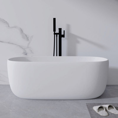 Baignoire de trempage autoportante en résine 51 po à surface solide avec trop-plein et bonde escamotable 51 po