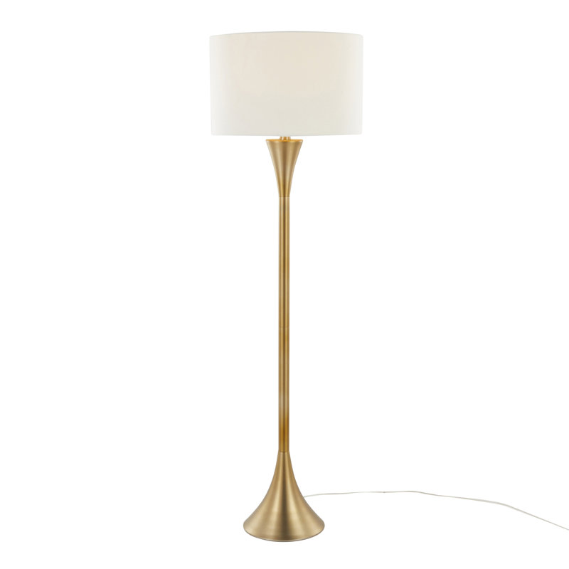 Contemporary Metal Floor Lamp, Gold, White