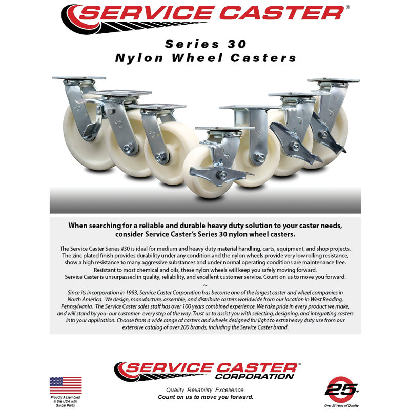 5 Inch Nylon Caster Set with Ball Bearings 2 Swivel 2 Rigid Service Caster|SCC-30CS520-NYB-2-R-2
