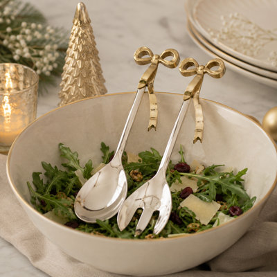Ensemble de service à salade à arc (ensemble de 2 pièces) - cuillère et fourchette décoratives en acier inoxydable, couverts sculpturaux pour la réception et la table