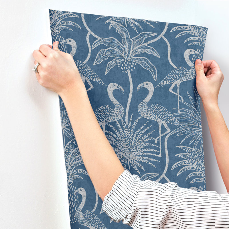 Biscayne Flamingo Beach Wallpaper, Navy 