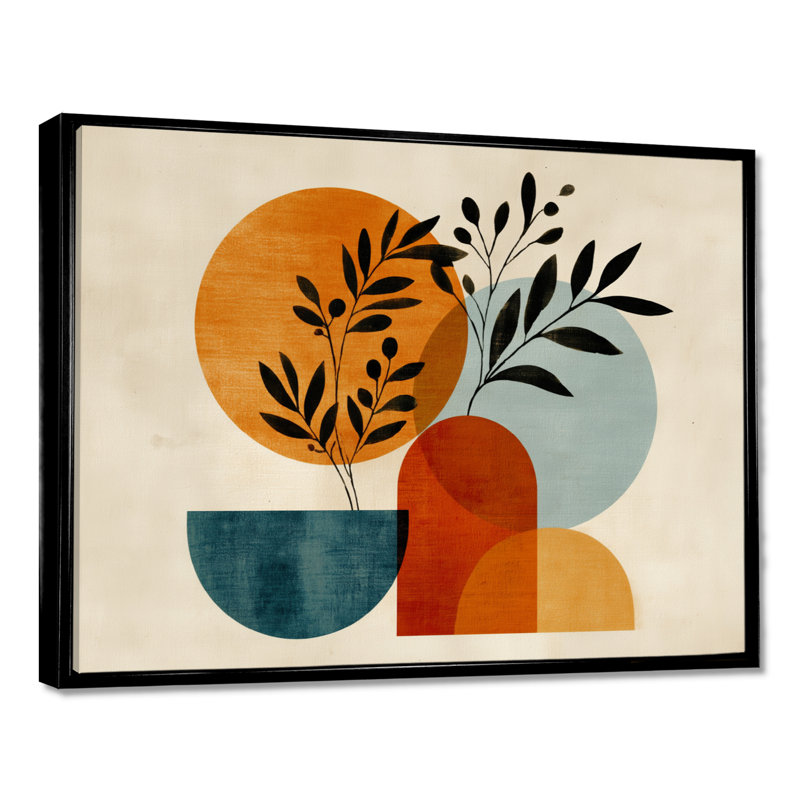 «Blue and Orange Boho Minimalist Geometric Plant - Botanicals, impressions encadrées, art mural sur toile botanique bleu