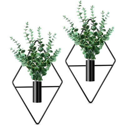 Ensemble de 2 jardinières suspendues avec plantes artificielles et vase suspendu en métal