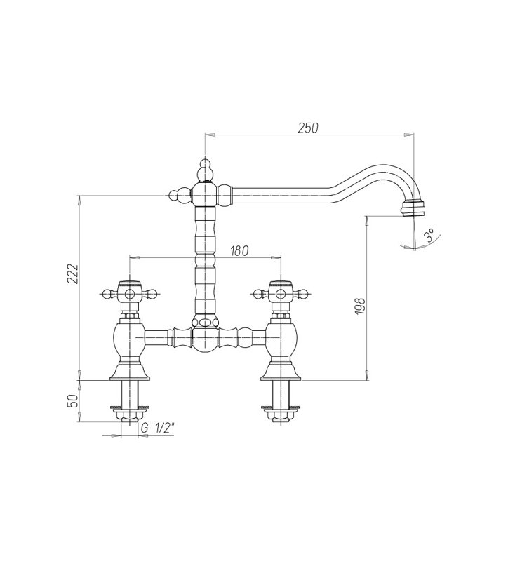 Baroq Bridge Two Lever Kitchen Tap, Chrome