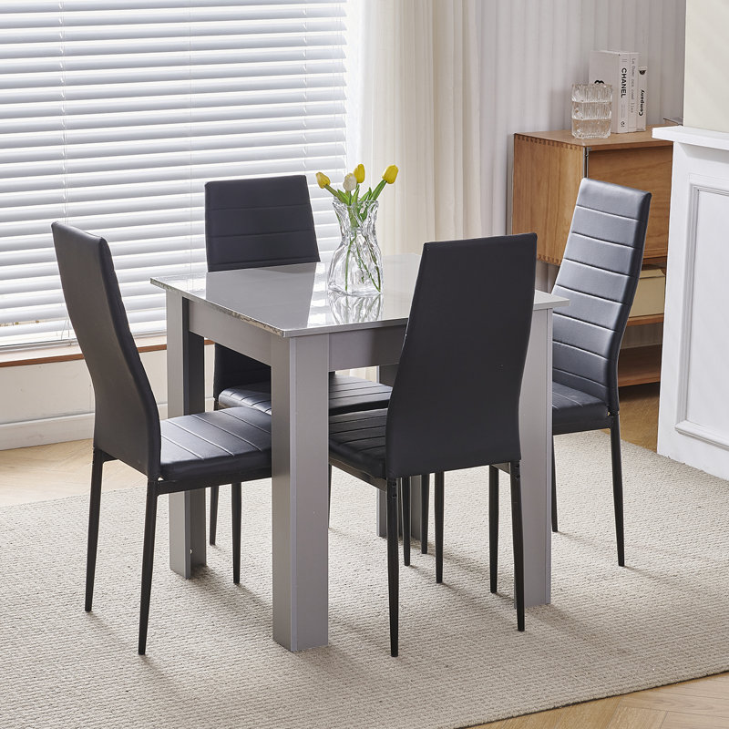 Dining Set, Black Leather Line Chairs#4