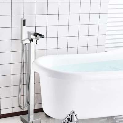 Robinet de baignoire pour salle de bain - Fixé au sol, avec poignée à levier et douche à main pratique, fixation moderne et résistance à la corrosion pour une durabilité accrue