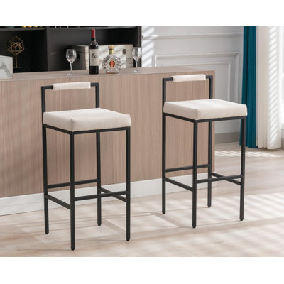 30" Linen Bar Stools With Backrest & Metal Base For Kitchen & Commercial Spaces