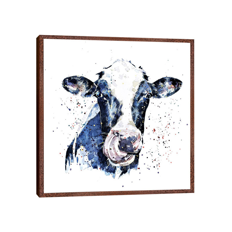 Holstein Cow I - Painting on Canvas, 45.72 cm H x 45.72 cm W, Classic Brown Wood Framed