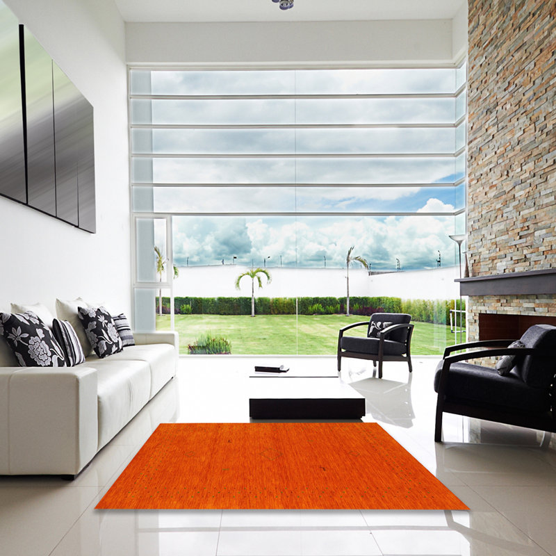 Tapis de zone orange contemporaine, Carré 8 pi x 8 pi