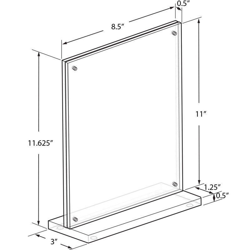 Slim Deluxe Acrylic Block Frame 8.5” x 11” on ½” Acrylic Base with Magnet Closure and Rubber Bumpers, Portrait/Vertical
