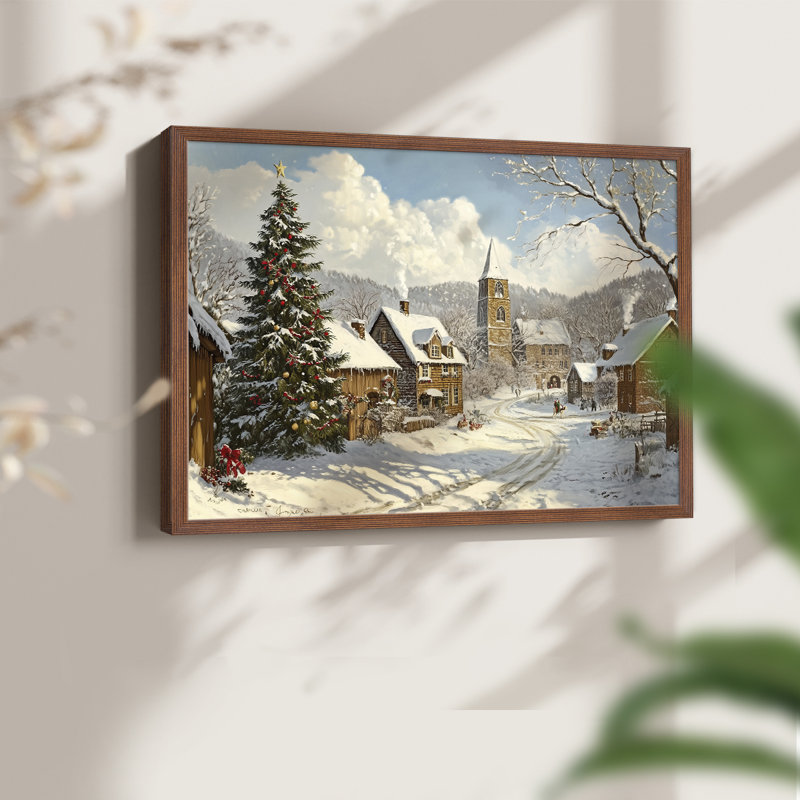 Art de Noël - CCII - Reproduction encadrée - Restickable, H 16 po x l 20 po, Noyer