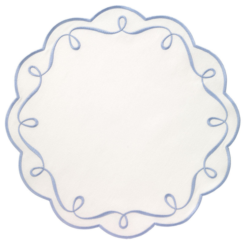 Ribbon Twirl Cotton Blend Scalloped Placemats, Ice Blue