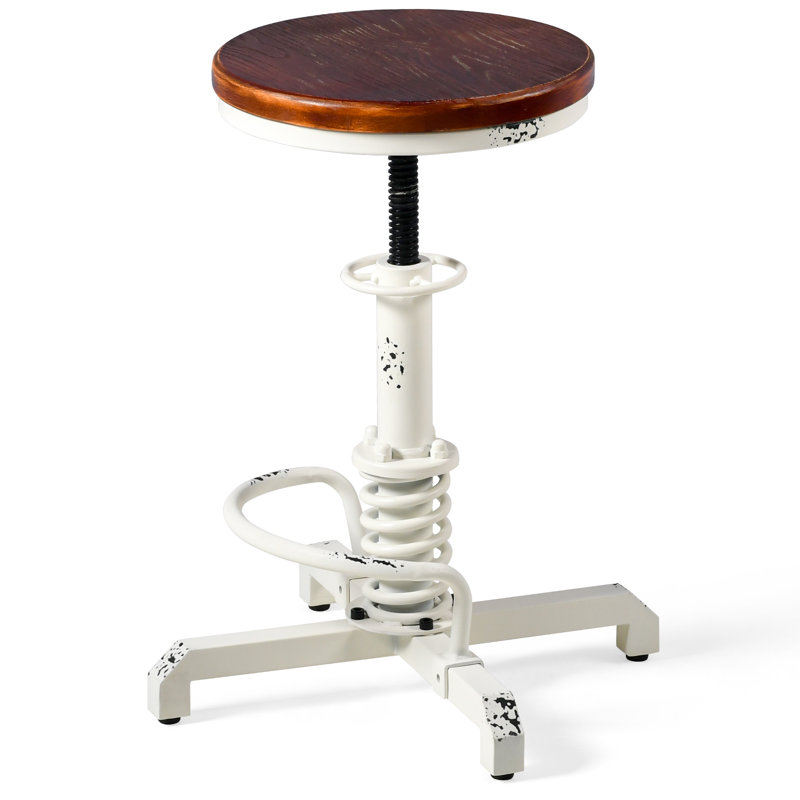 Tabouret pivotant en bois massif Jaitun, Blanc antique