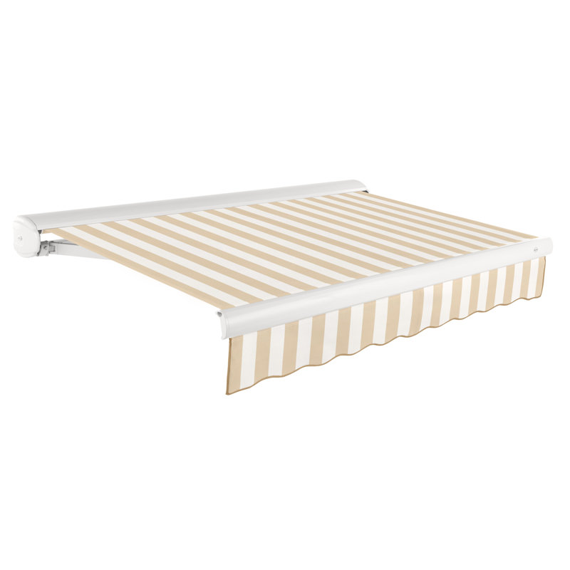Auvent rétractable avec cassette Awntech Key West, H 9,38 po x l 14 po x P 10 po, Côté droit, Lin / rayures blanches