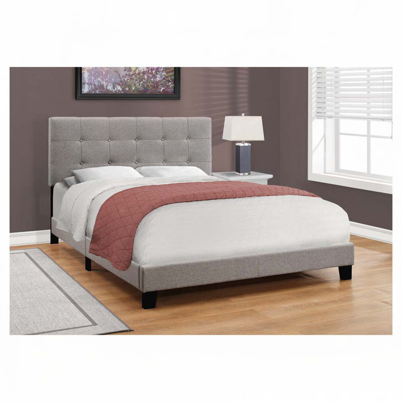 Lit plateforme en tissu d'ameublement, gris, Grand
