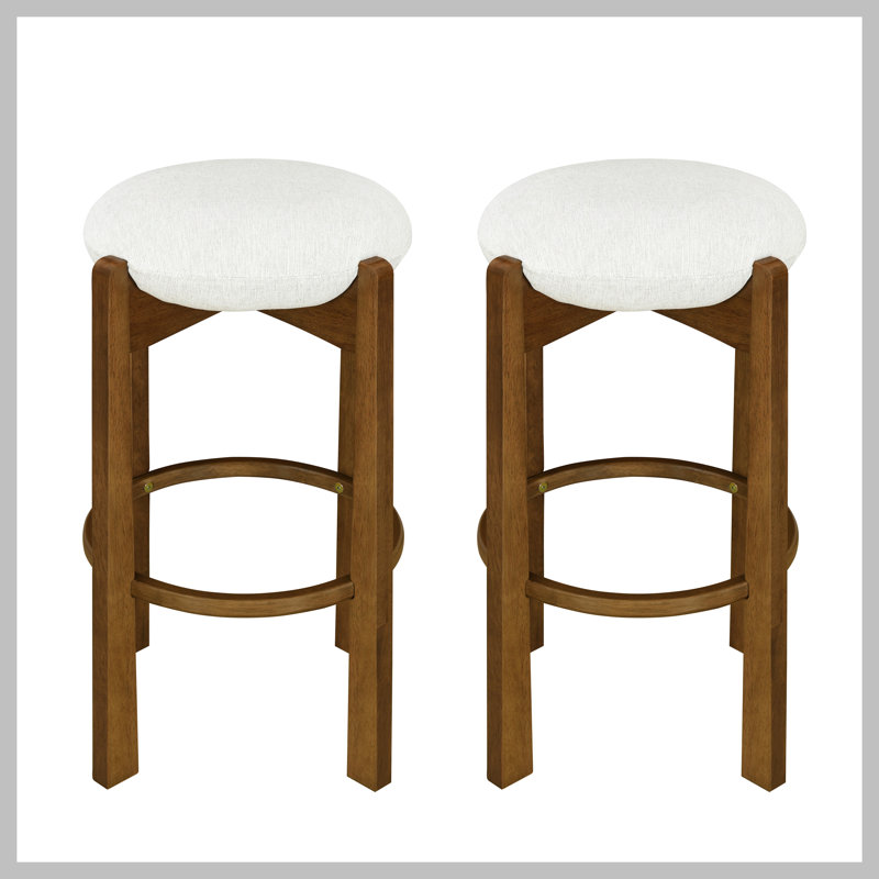 Ensemble de 2 tabourets de bar rembourrés en bois Tara, 2, Noyer foncé