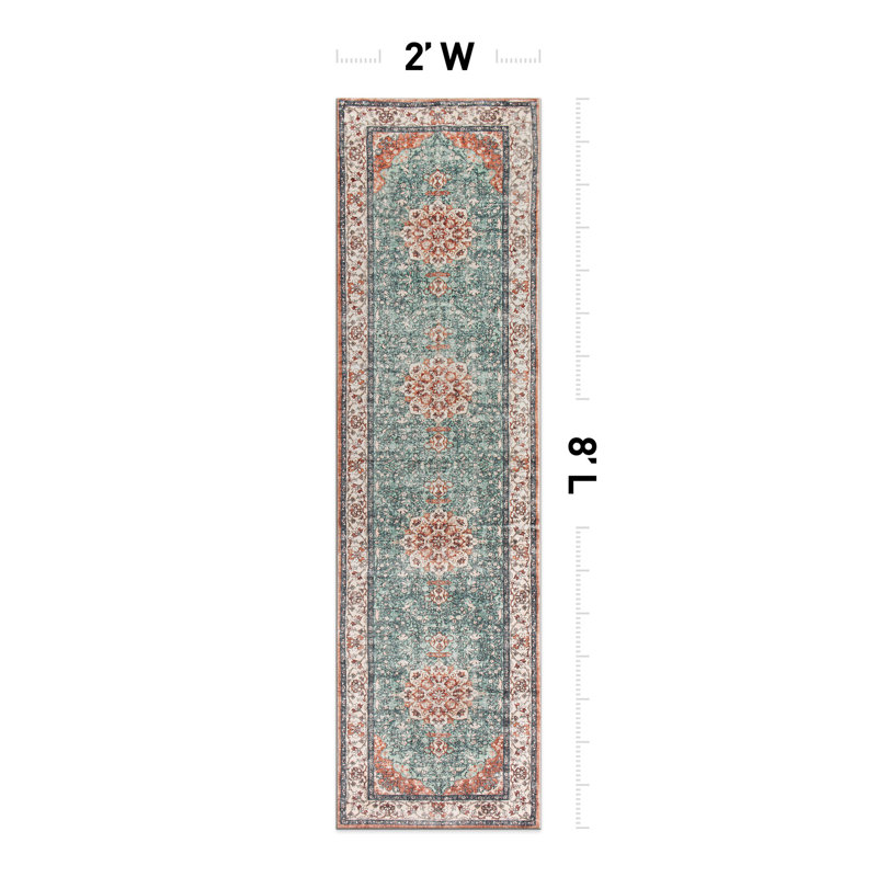 Tapis traditionnel lavable antidérapant à médaillon traditionnel, Tapis de couloir 2 pi x 8 pi