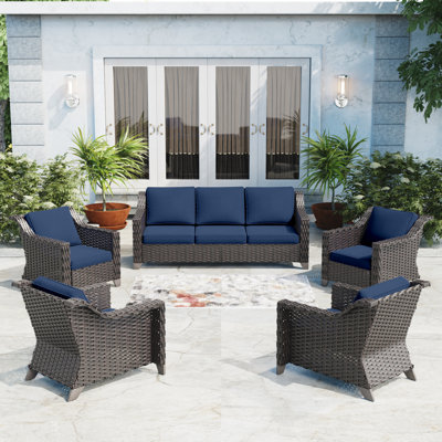 Wicker 7 - Person Patio Conversation Set with Cushions
