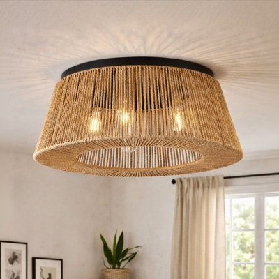 Plafonnier encastré cylindrique en rotin tissé à la main 19,7 po 19,7 po