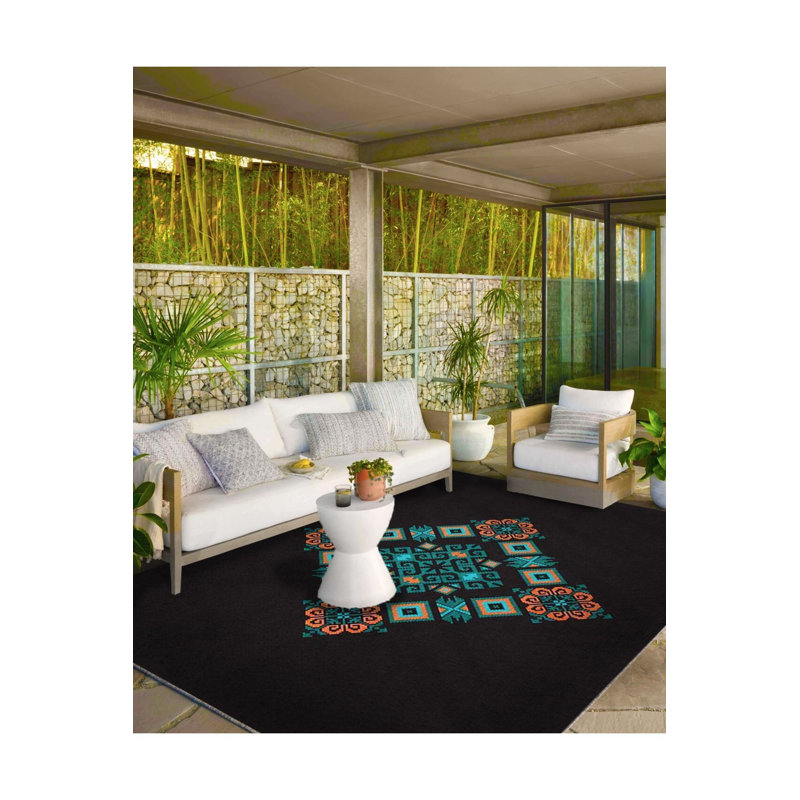 Tapis tissé à rayures Central Central, Sous-tapis carré 3 pi 3 po inclus