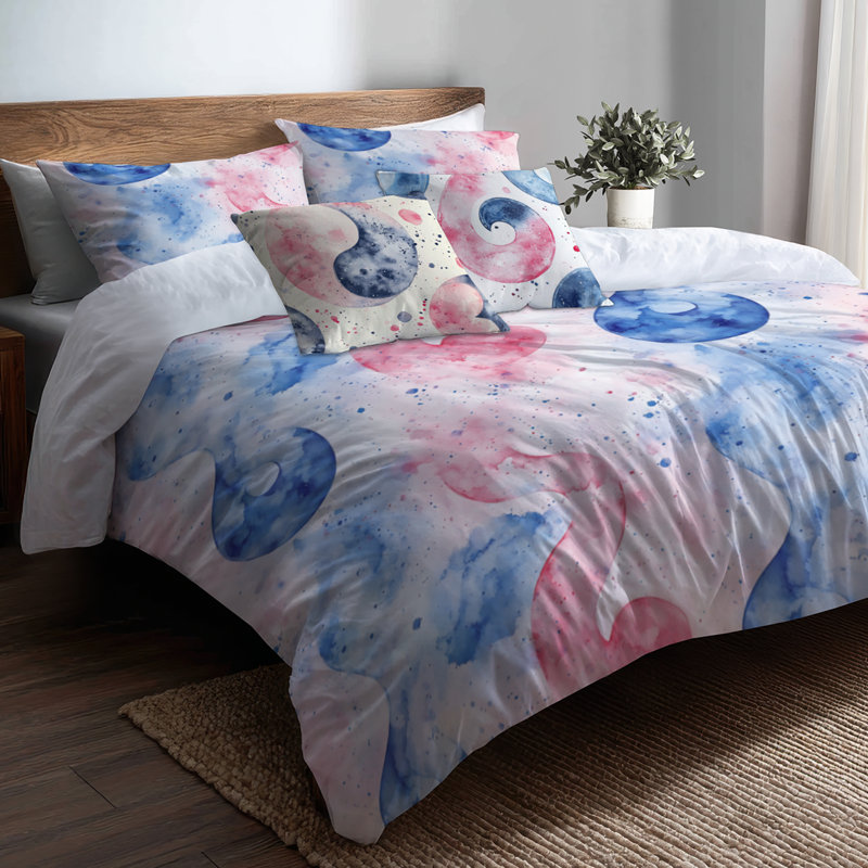 Ensemble de literie 3 pièces pour ados Symbole - Ensemble de housse de couette et coussin décoratif moderne pastel Yin Yang