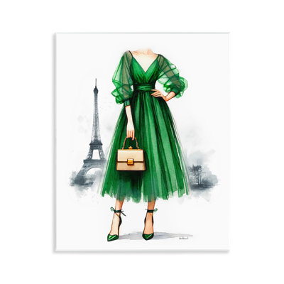 «Parisian Green Dress», art mural sur bois par Amanda Greenwood
